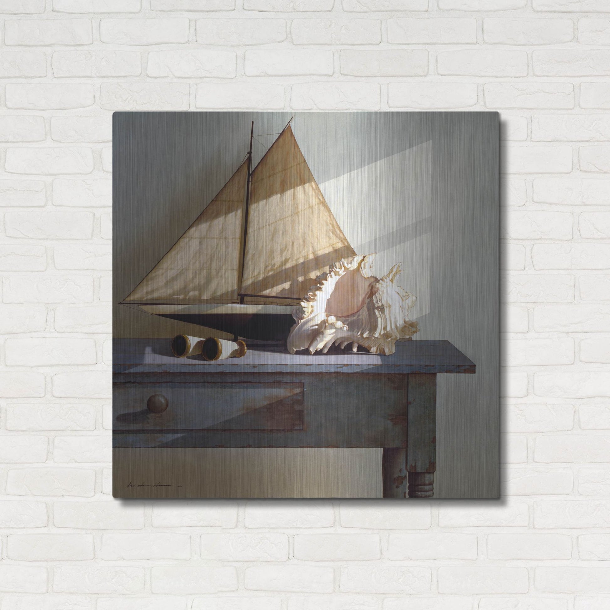 Luxe Metal Art 'Shell & Sail' by Zhen-Huan Lu, Metal Wall Art,36x36