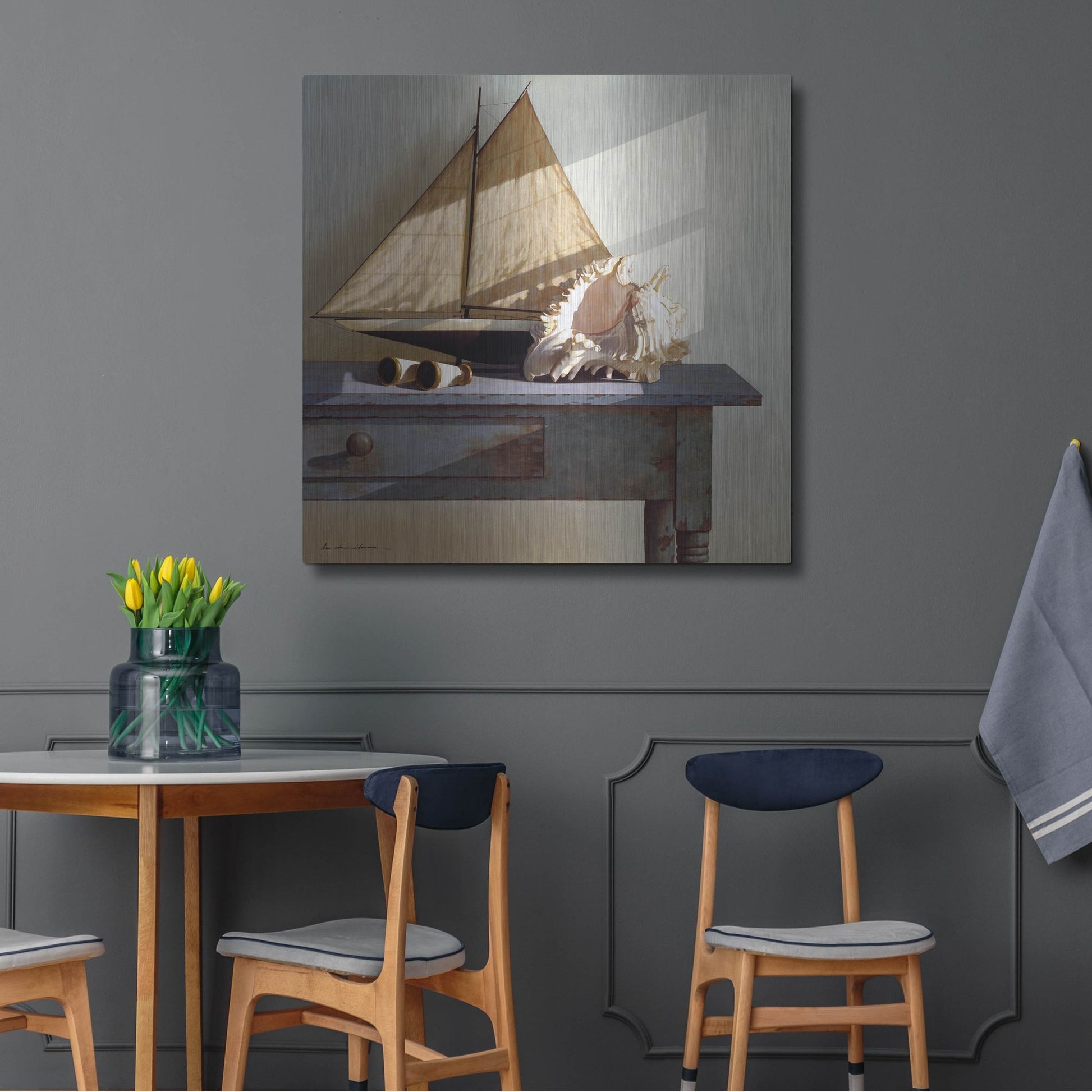 Luxe Metal Art 'Shell & Sail' by Zhen-Huan Lu, Metal Wall Art,36x36