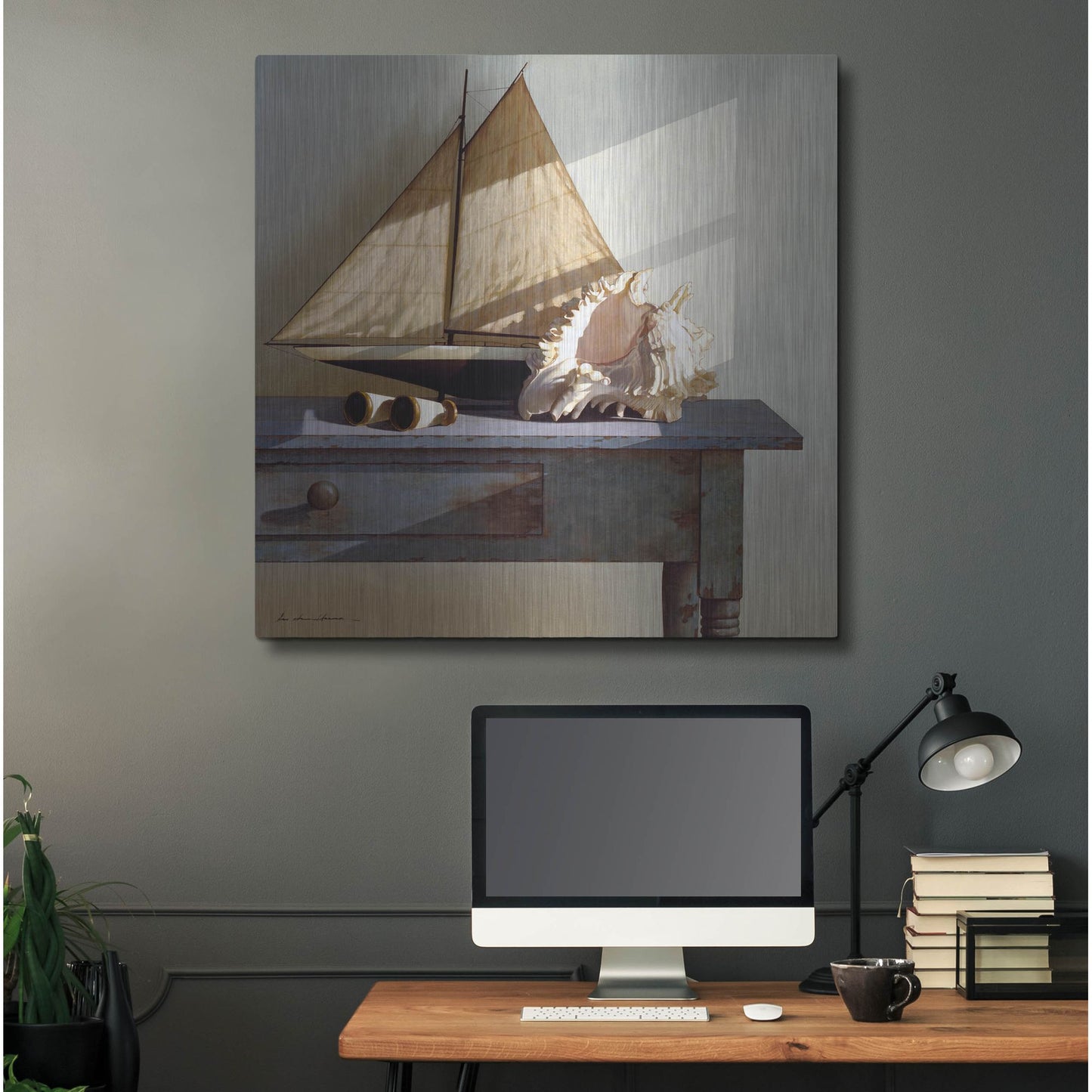 Luxe Metal Art 'Shell & Sail' by Zhen-Huan Lu, Metal Wall Art,36x36