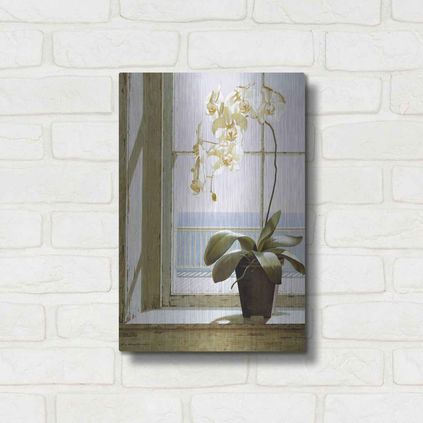 Luxe Metal Art 'Flower In Window' by Zhen-Huan Lu, Metal Wall Art,12x16