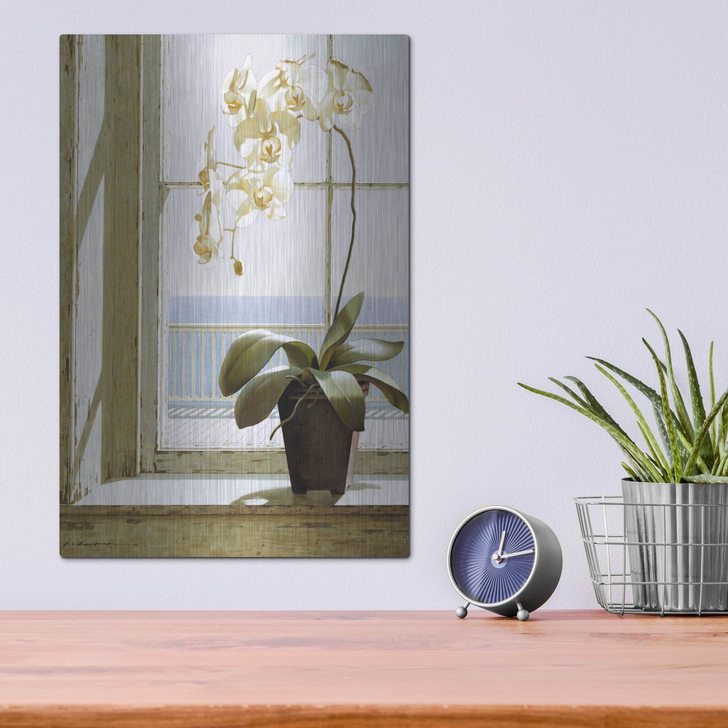 Luxe Metal Art 'Flower In Window' by Zhen-Huan Lu, Metal Wall Art,12x16