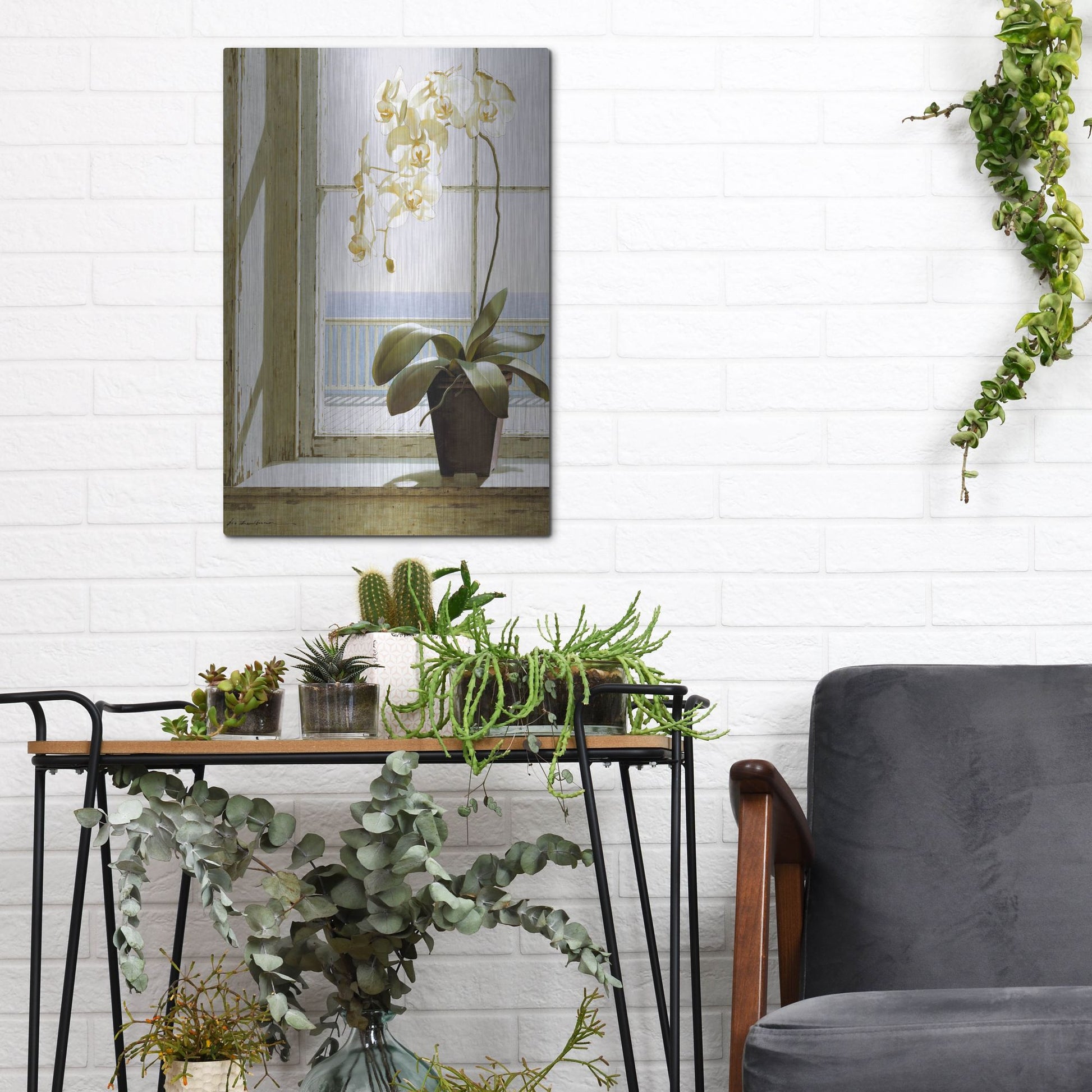 Luxe Metal Art 'Flower In Window' by Zhen-Huan Lu, Metal Wall Art,12x16