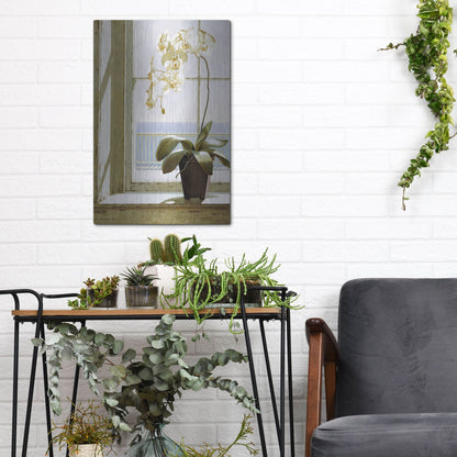 Luxe Metal Art 'Flower In Window' by Zhen-Huan Lu, Metal Wall Art,12x16