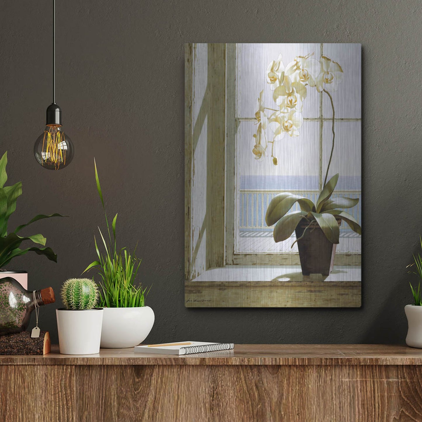 Luxe Metal Art 'Flower In Window' by Zhen-Huan Lu, Metal Wall Art,12x16