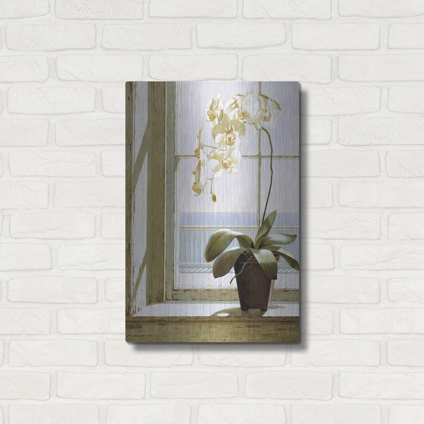 Luxe Metal Art 'Flower In Window' by Zhen-Huan Lu, Metal Wall Art,16x24