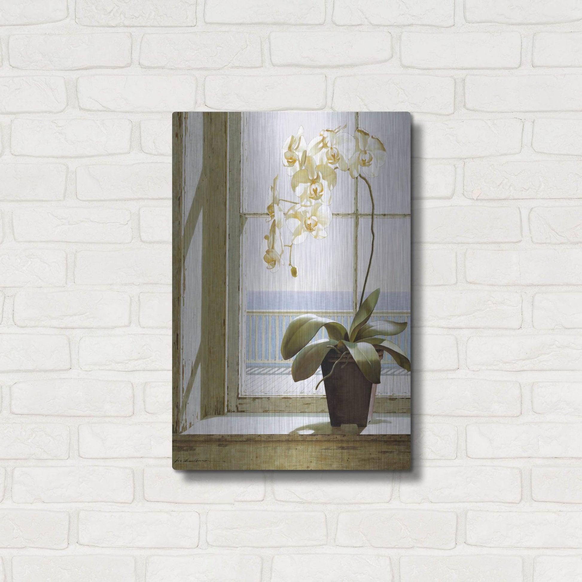 Luxe Metal Art 'Flower In Window' by Zhen-Huan Lu, Metal Wall Art,16x24