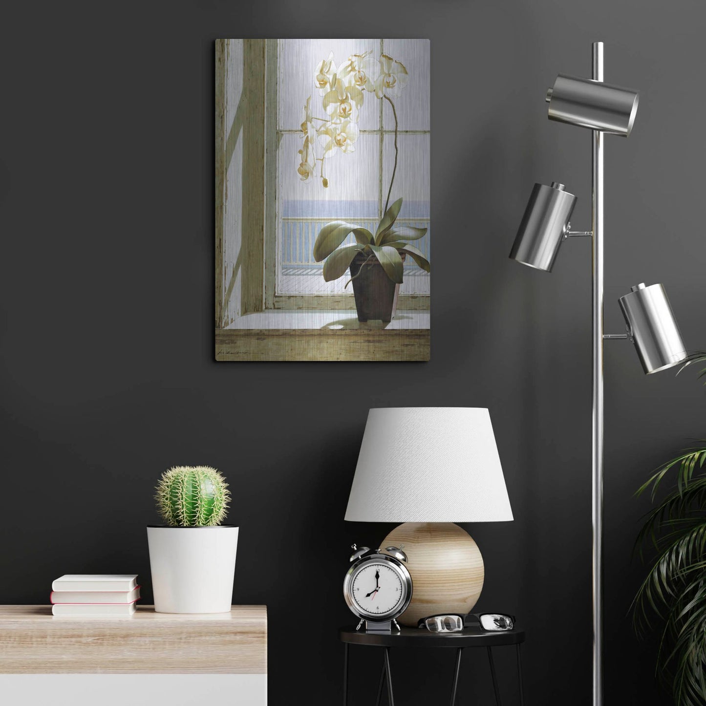 Luxe Metal Art 'Flower In Window' by Zhen-Huan Lu, Metal Wall Art,16x24