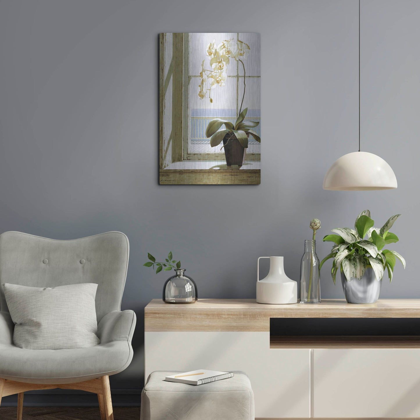 Luxe Metal Art 'Flower In Window' by Zhen-Huan Lu, Metal Wall Art,16x24