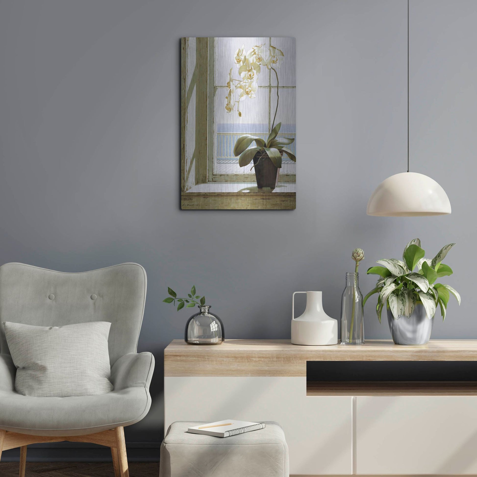 Luxe Metal Art 'Flower In Window' by Zhen-Huan Lu, Metal Wall Art,16x24