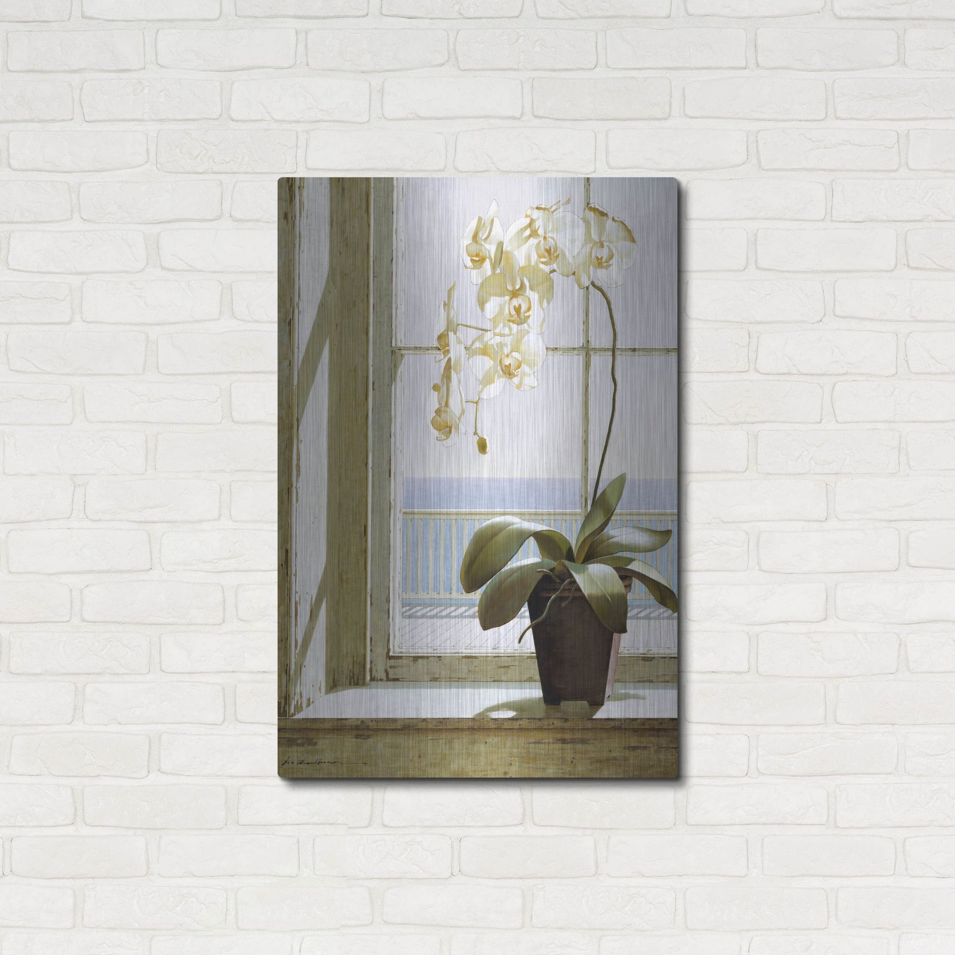 Luxe Metal Art 'Flower In Window' by Zhen-Huan Lu, Metal Wall Art,24x36