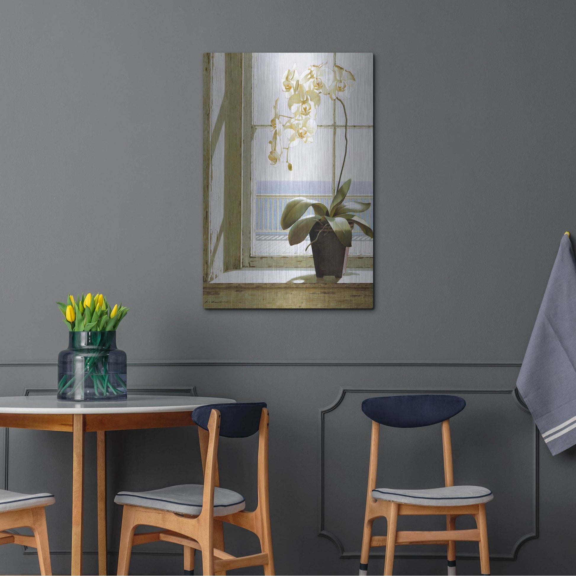 Luxe Metal Art 'Flower In Window' by Zhen-Huan Lu, Metal Wall Art,24x36
