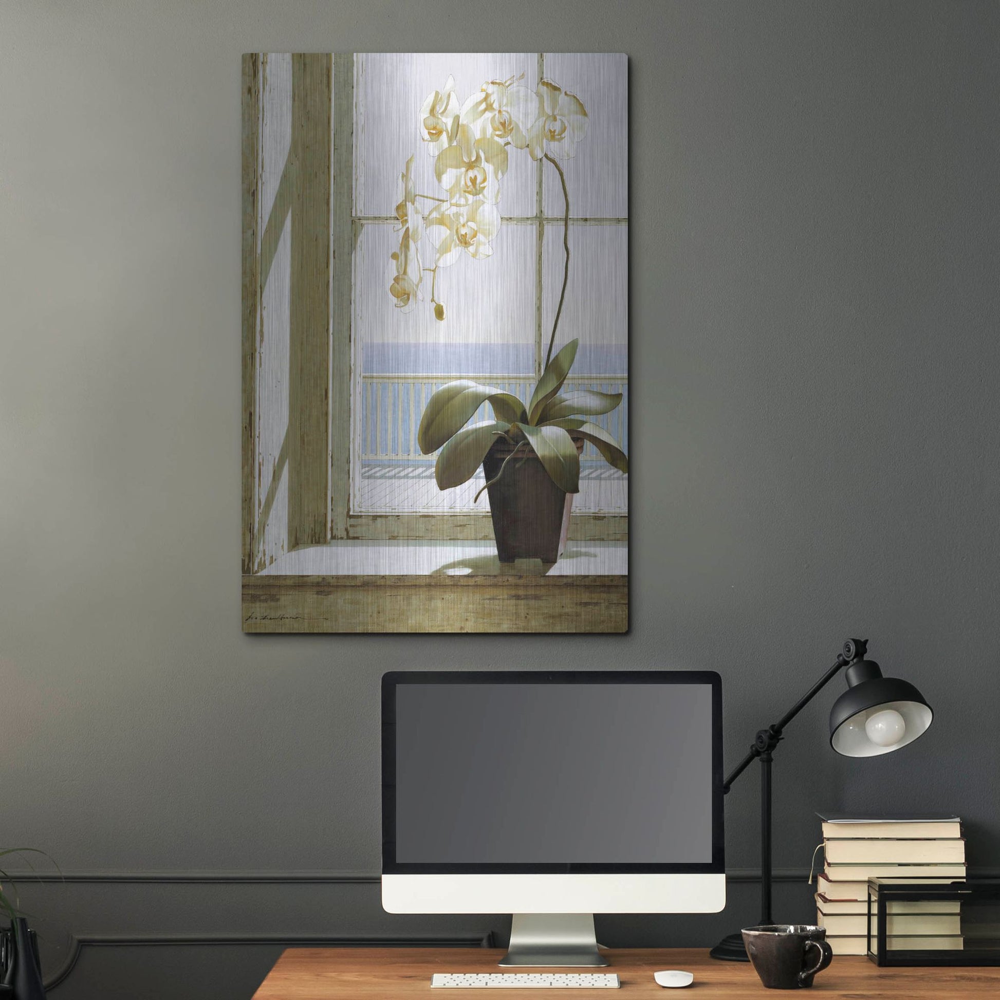 Luxe Metal Art 'Flower In Window' by Zhen-Huan Lu, Metal Wall Art,24x36