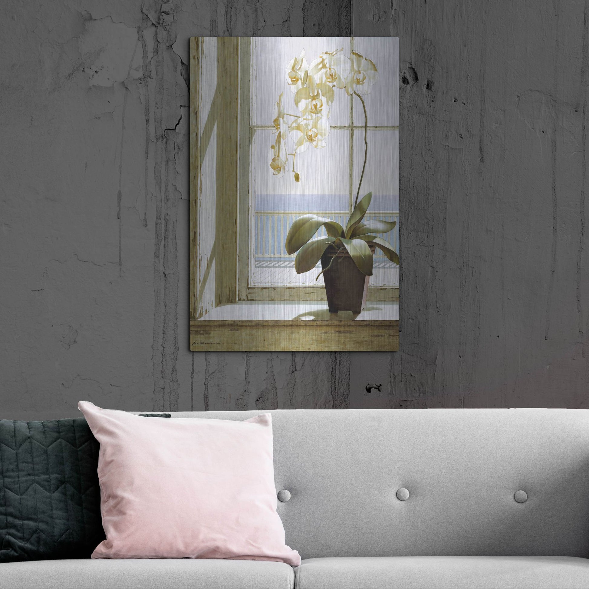 Luxe Metal Art 'Flower In Window' by Zhen-Huan Lu, Metal Wall Art,24x36