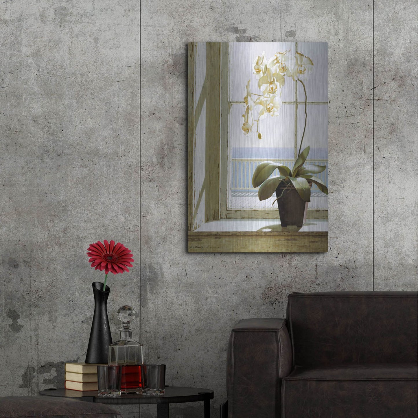 Luxe Metal Art 'Flower In Window' by Zhen-Huan Lu, Metal Wall Art,24x36