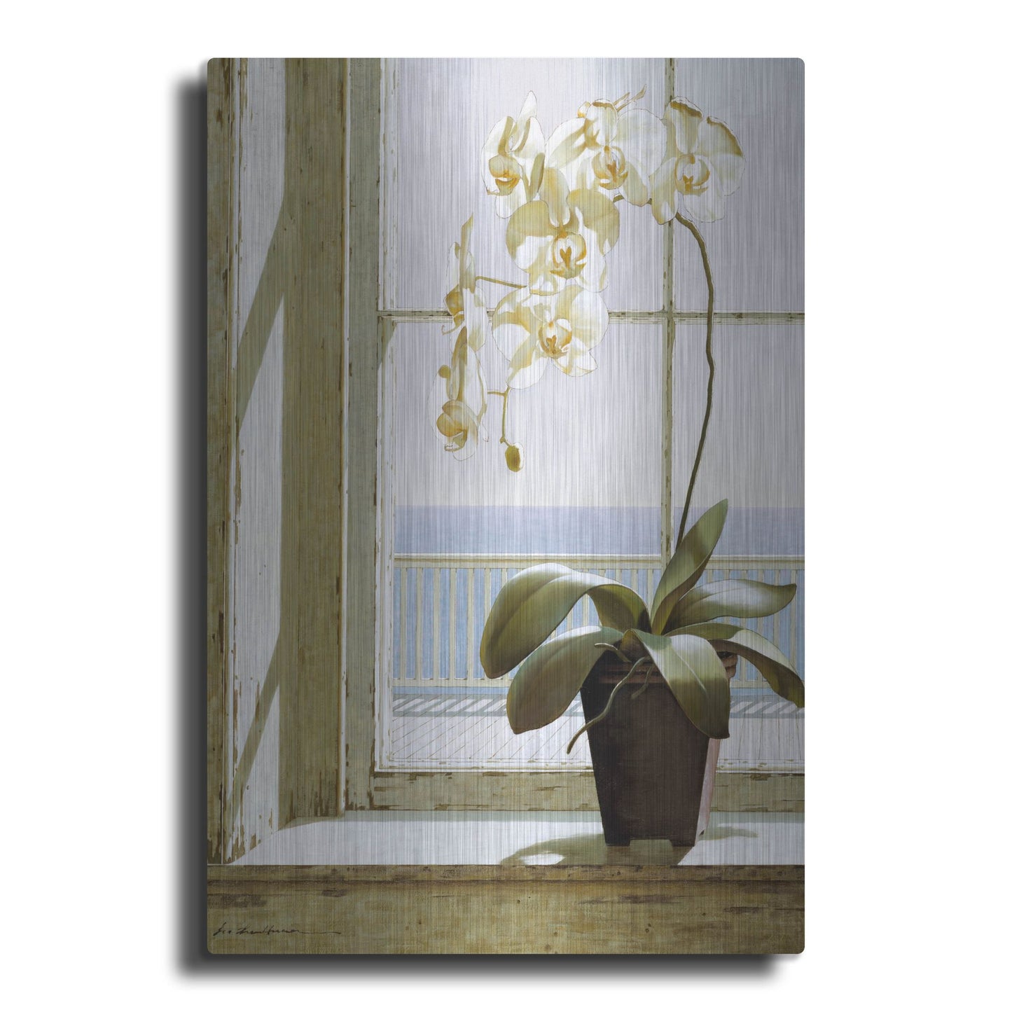 Luxe Metal Art 'Flower In Window' by Zhen-Huan Lu, Metal Wall Art