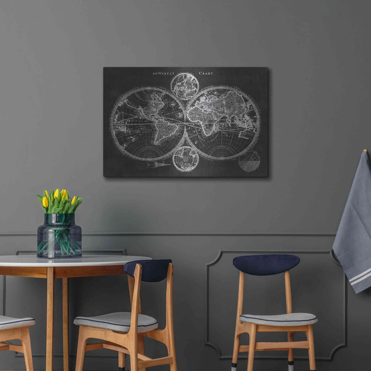 'Charcoal World Map' by Studio W – Metal Wall Art, 36x24 room view