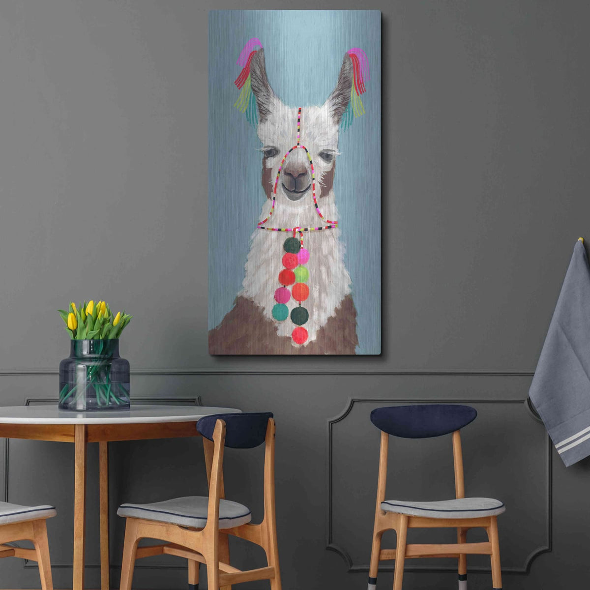 'Adorned Llama I' by Victoria Borges – Metal Wall Art, 24x48 room view