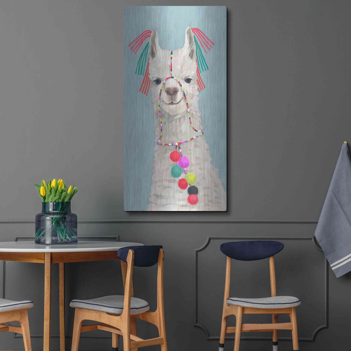 'Adorned Llama II' by Victoria Borges – Metal Wall Art, 24x48 room view