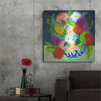 Luxe Metal Art 'Summer Bouquet With Blue And White Vase III' by Shelley Hampe, Metal Wall Art,36x36