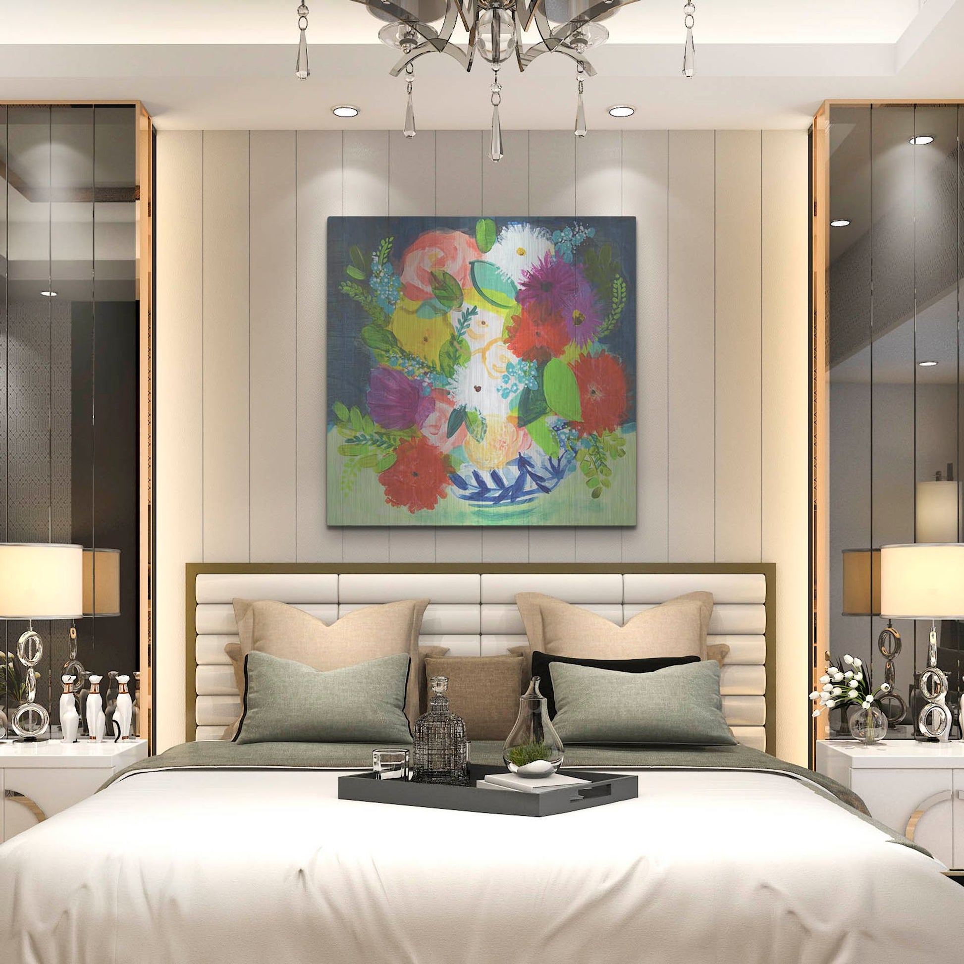 Luxe Metal Art 'Summer Bouquet With Blue And White Vase III' by Shelley Hampe, Metal Wall Art,36x36