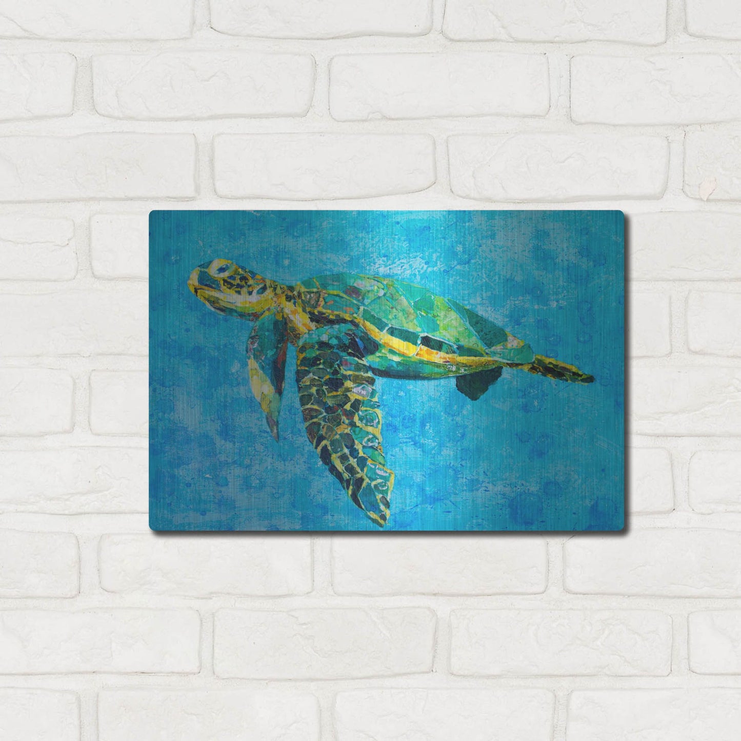 Luxe Metal Art 'Floating Sea Turtle' by St. Hilaire Elizabeth, Metal Wall Art,16x12