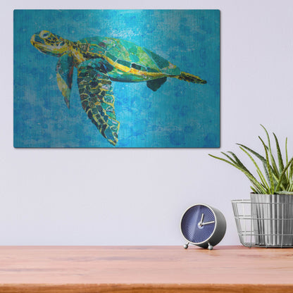 Luxe Metal Art 'Floating Sea Turtle' by St. Hilaire Elizabeth, Metal Wall Art,16x12
