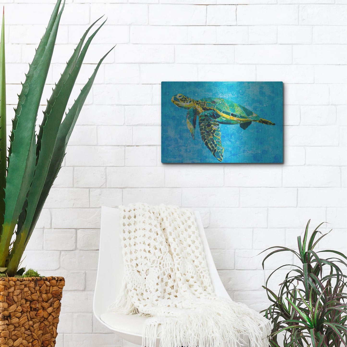 Luxe Metal Art 'Floating Sea Turtle' by St. Hilaire Elizabeth, Metal Wall Art,16x12
