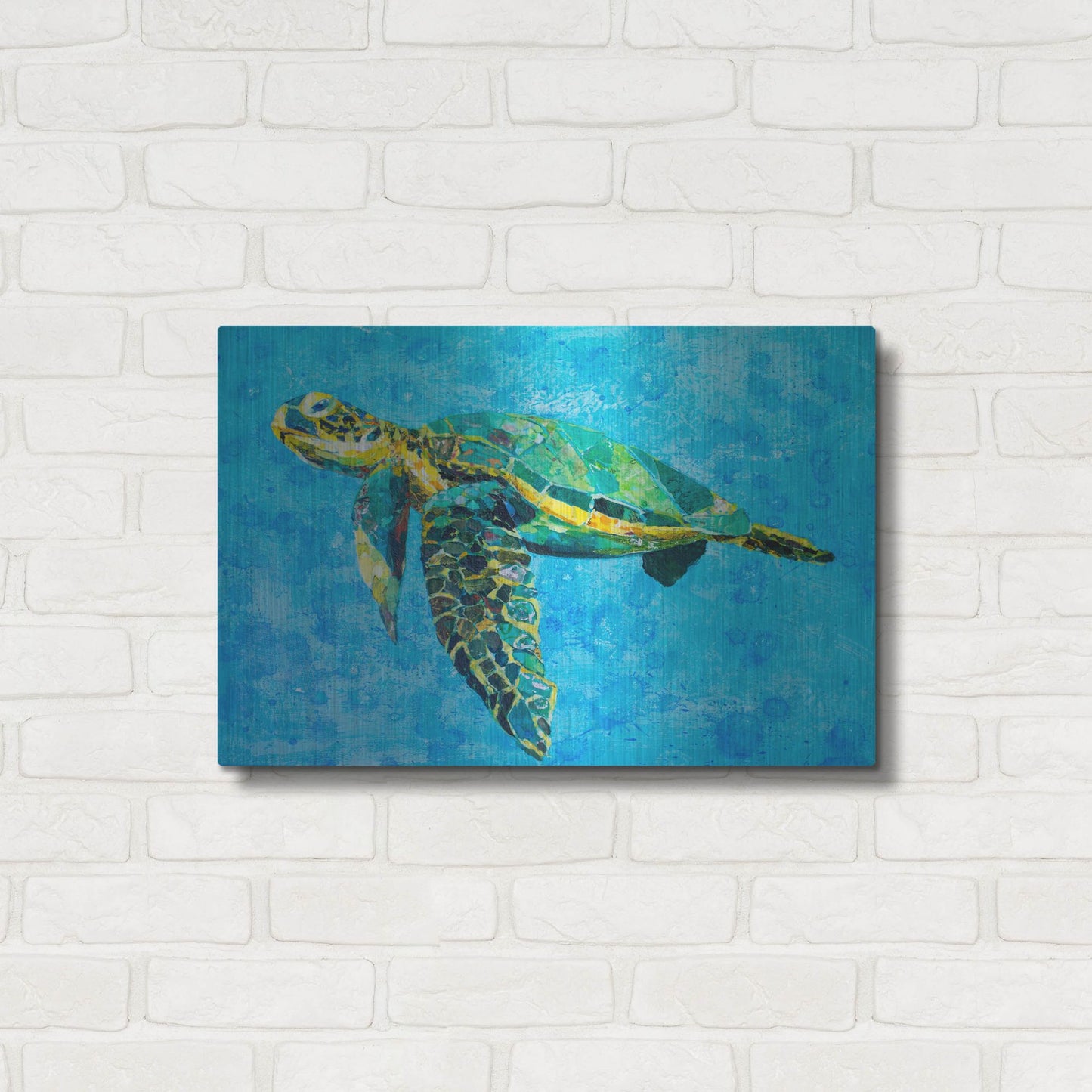 Luxe Metal Art 'Floating Sea Turtle' by St. Hilaire Elizabeth, Metal Wall Art,24x16