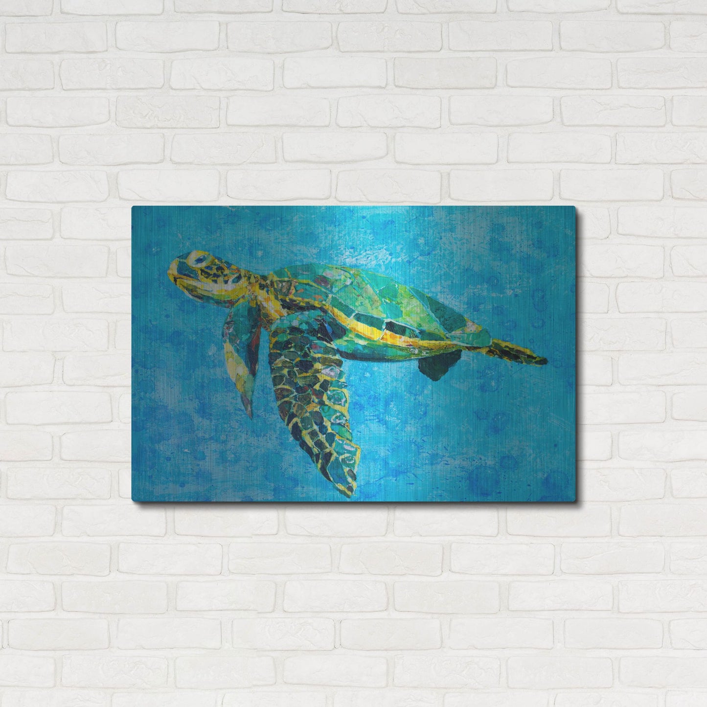 Luxe Metal Art 'Floating Sea Turtle' by St. Hilaire Elizabeth, Metal Wall Art,36x24