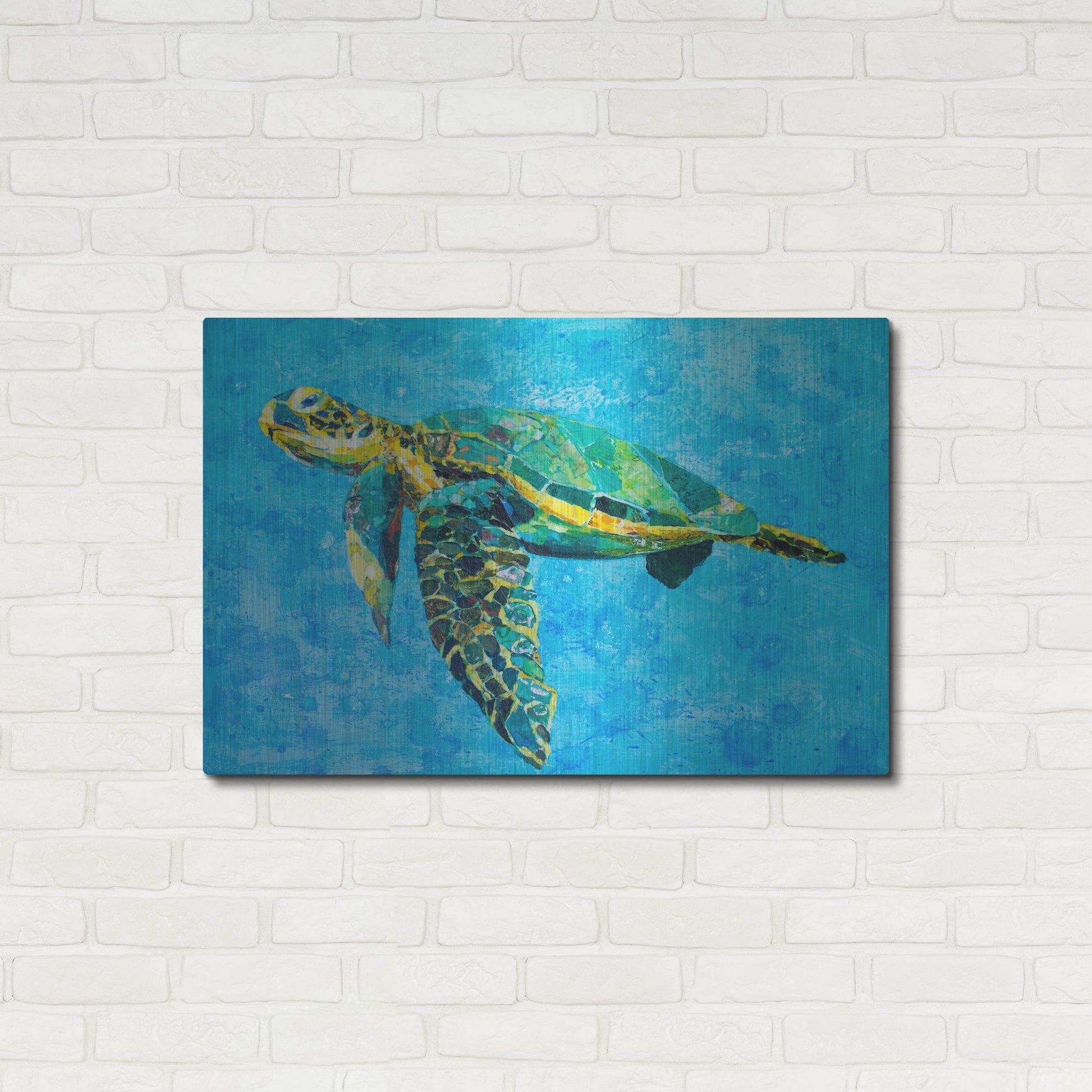 Luxe Metal Art 'Floating Sea Turtle' by St. Hilaire Elizabeth, Metal Wall Art,36x24