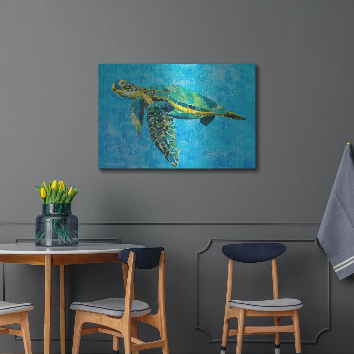 Luxe Metal Art 'Floating Sea Turtle' by St. Hilaire Elizabeth, Metal Wall Art,36x24