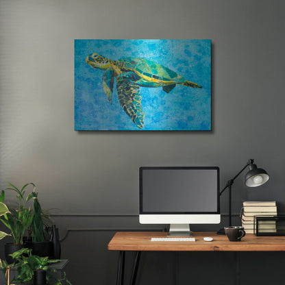 Luxe Metal Art 'Floating Sea Turtle' by St. Hilaire Elizabeth, Metal Wall Art,36x24