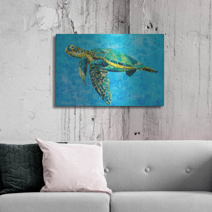 Luxe Metal Art 'Floating Sea Turtle' by St. Hilaire Elizabeth, Metal Wall Art,36x24