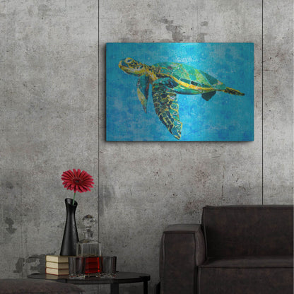Luxe Metal Art 'Floating Sea Turtle' by St. Hilaire Elizabeth, Metal Wall Art,36x24