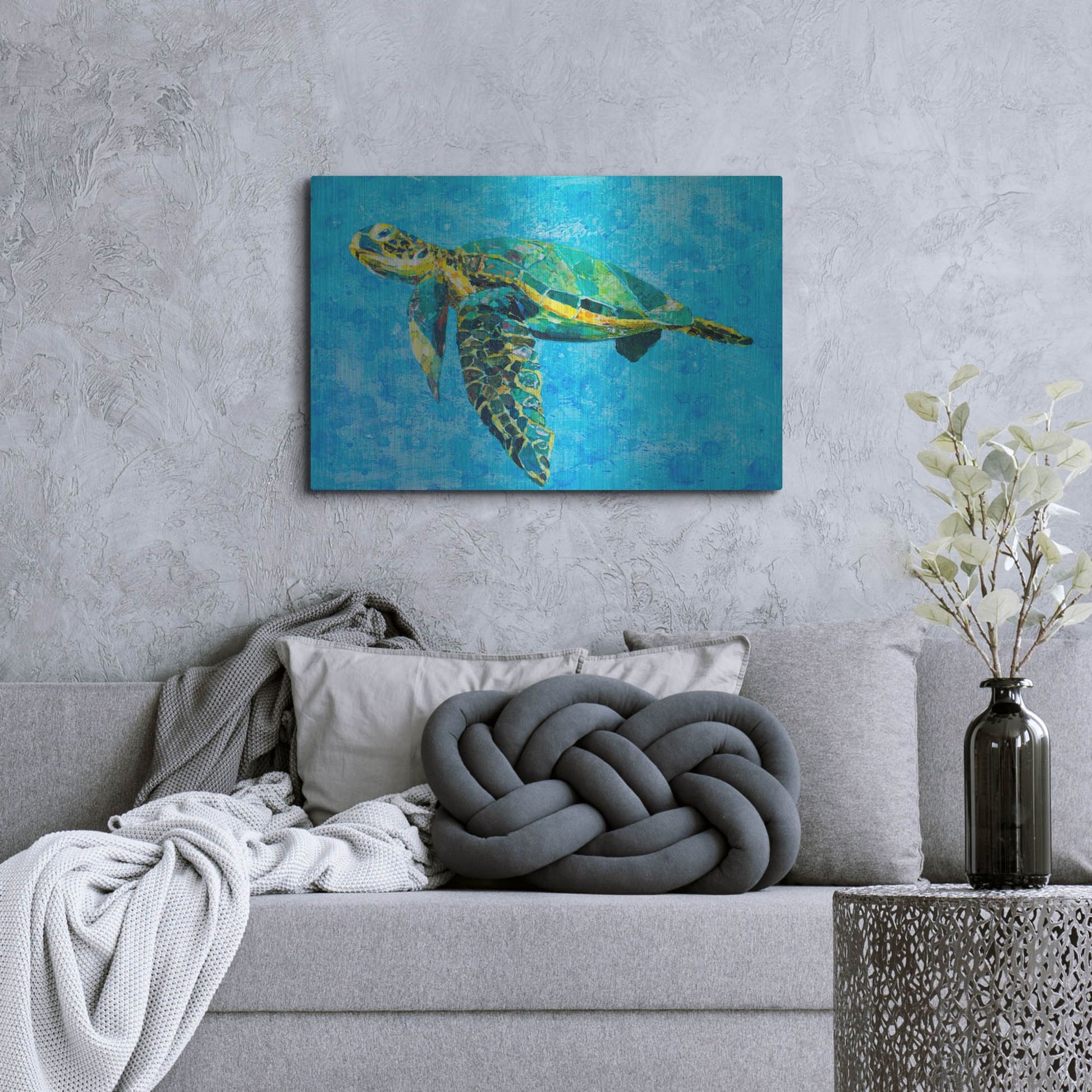 Luxe Metal Art 'Floating Sea Turtle' by St. Hilaire Elizabeth, Metal Wall Art,36x24