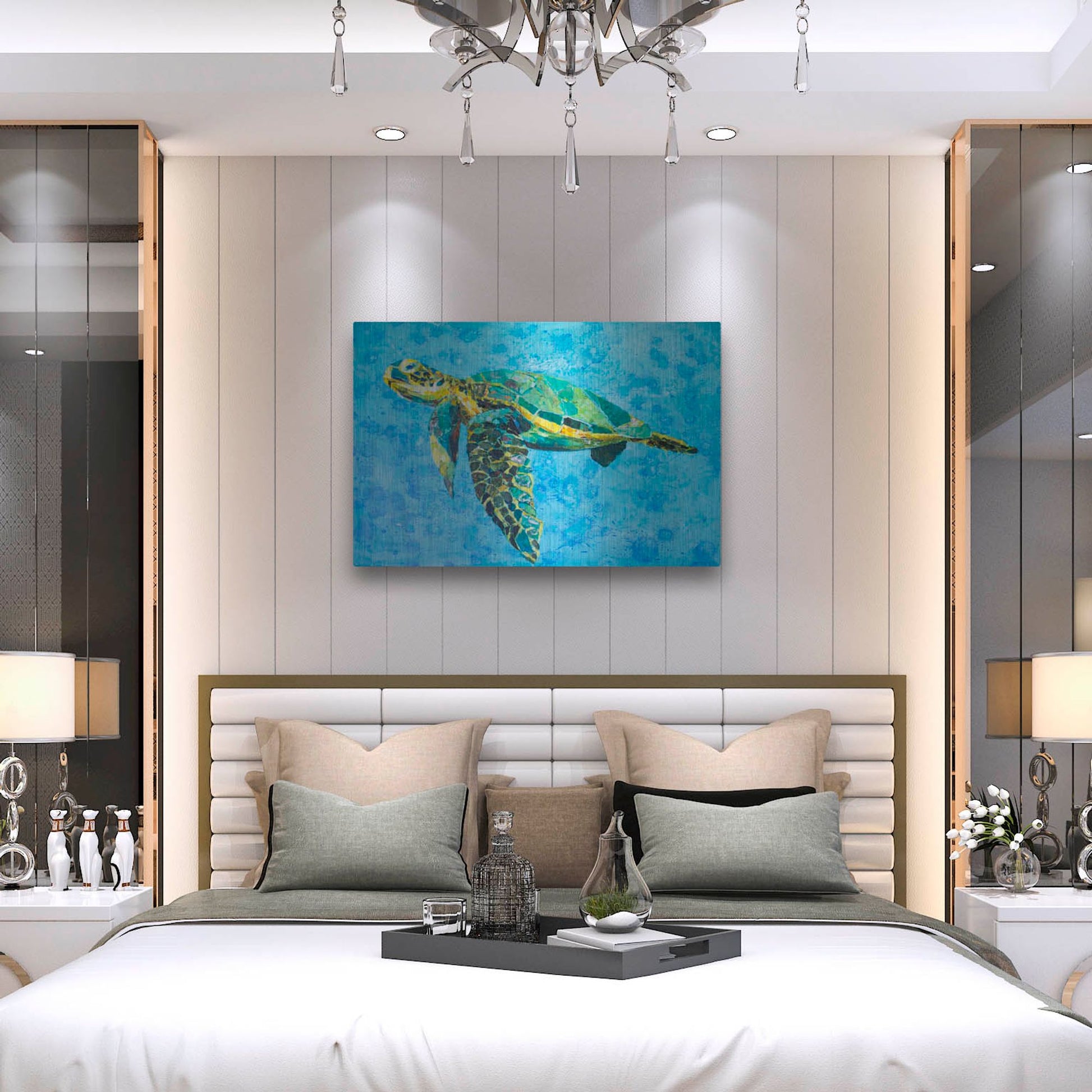 Luxe Metal Art 'Floating Sea Turtle' by St. Hilaire Elizabeth, Metal Wall Art,36x24