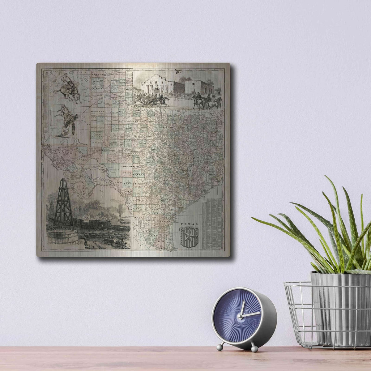 'Map of Texas' by Vision Studio – Metal Wall Art, 12x12 room view