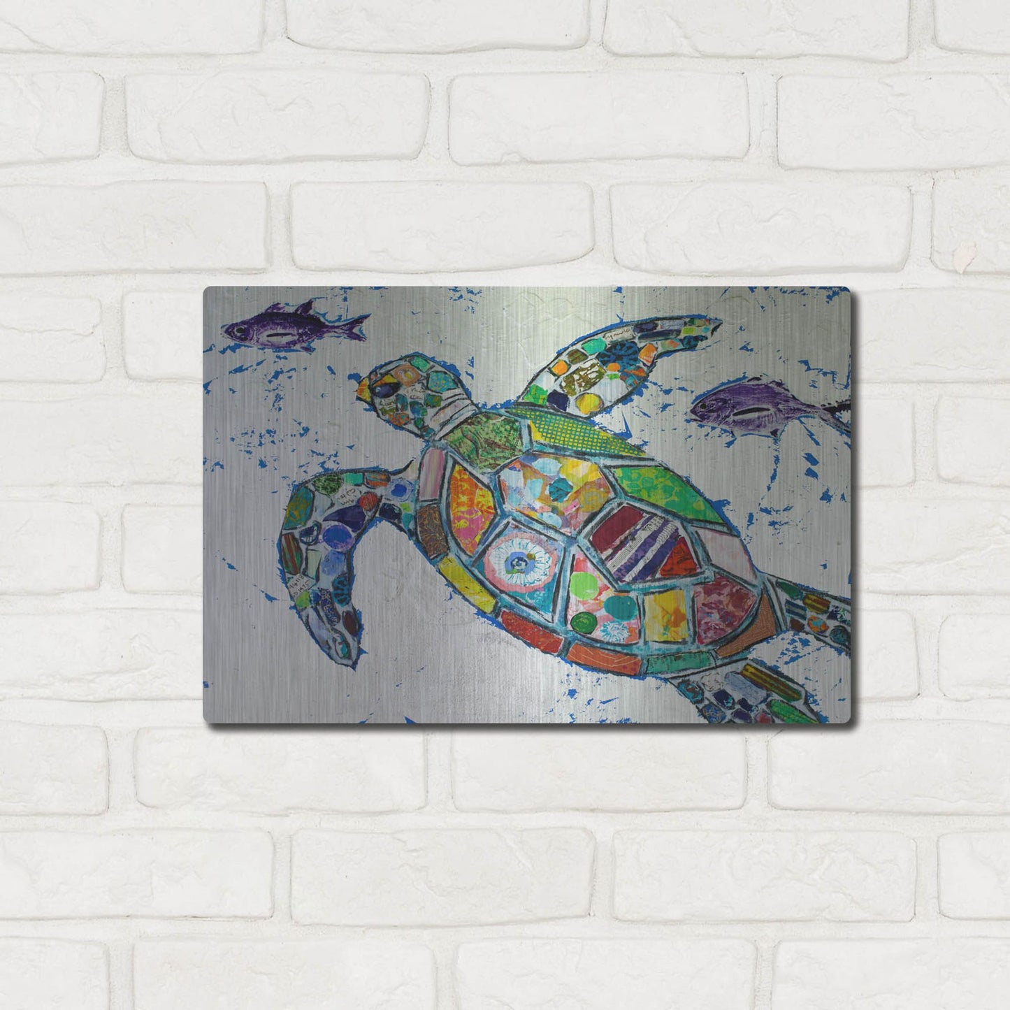 Luxe Metal Art 'Silver Sea Turtle' by St. Hilaire Elizabeth, Metal Wall Art,16x12