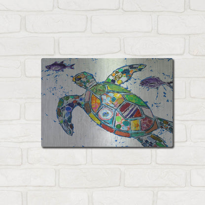 Luxe Metal Art 'Silver Sea Turtle' by St. Hilaire Elizabeth, Metal Wall Art,16x12