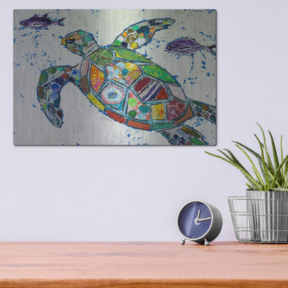 Luxe Metal Art 'Silver Sea Turtle' by St. Hilaire Elizabeth, Metal Wall Art,16x12