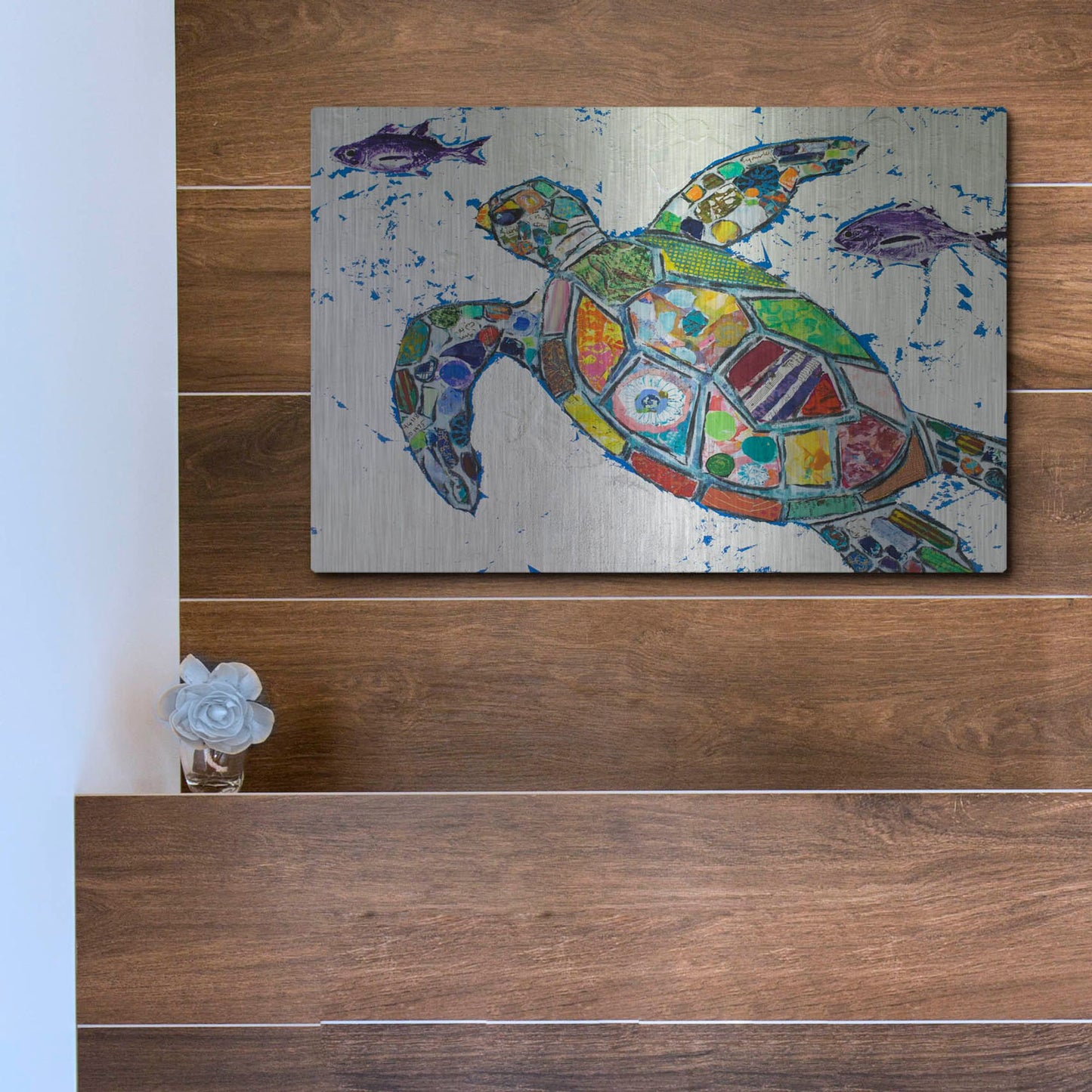 Luxe Metal Art 'Silver Sea Turtle' by St. Hilaire Elizabeth, Metal Wall Art,16x12