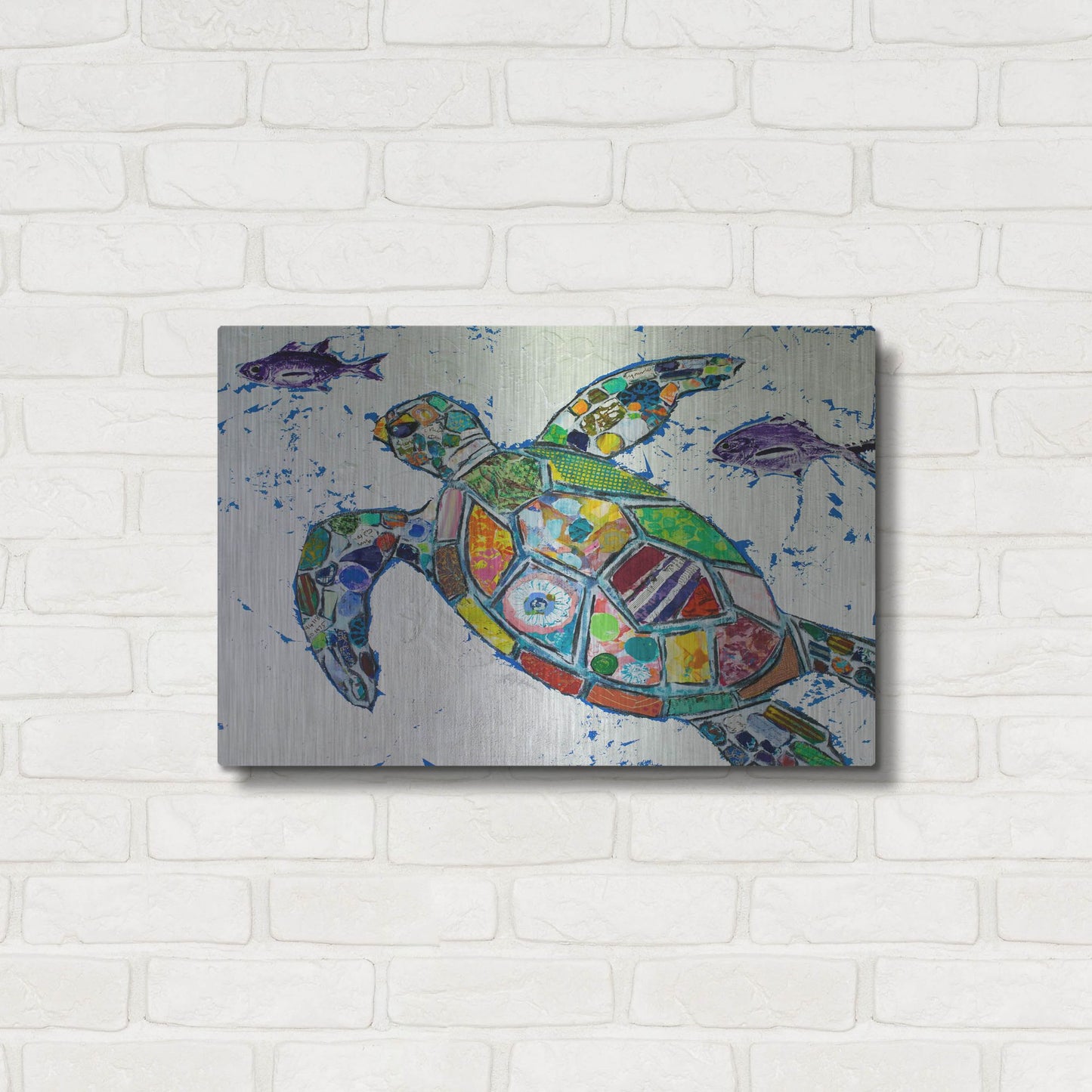 Luxe Metal Art 'Silver Sea Turtle' by St. Hilaire Elizabeth, Metal Wall Art,24x16