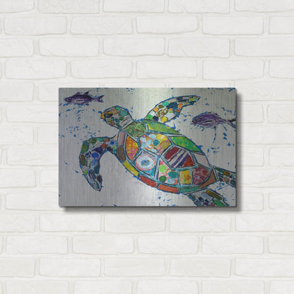 Luxe Metal Art 'Silver Sea Turtle' by St. Hilaire Elizabeth, Metal Wall Art,24x16