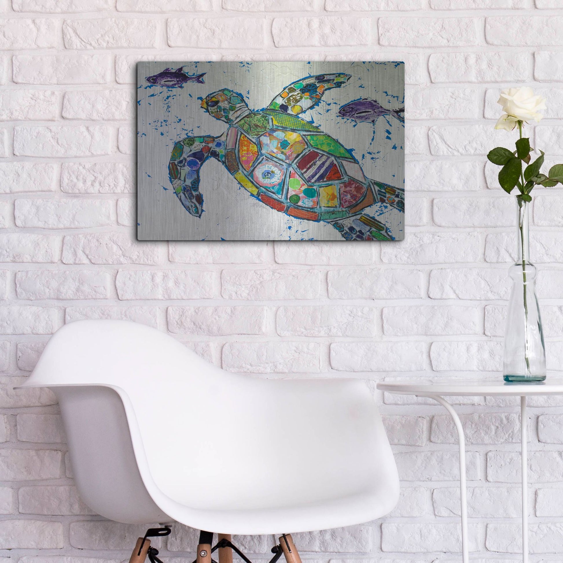 Luxe Metal Art 'Silver Sea Turtle' by St. Hilaire Elizabeth, Metal Wall Art,24x16