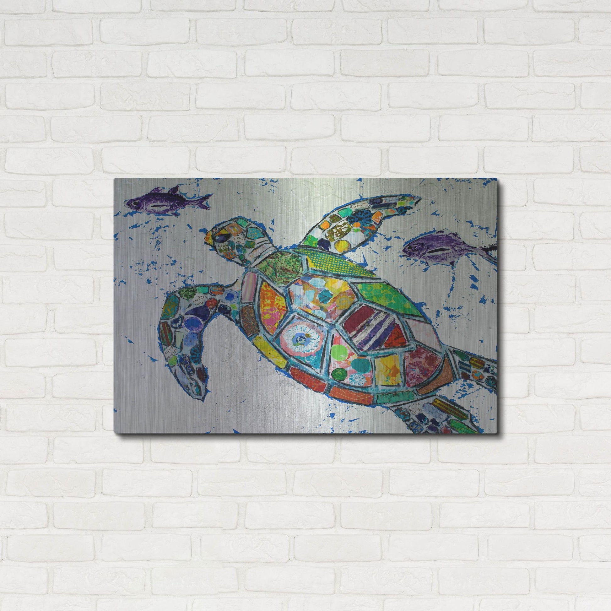 Luxe Metal Art 'Silver Sea Turtle' by St. Hilaire Elizabeth, Metal Wall Art,36x24