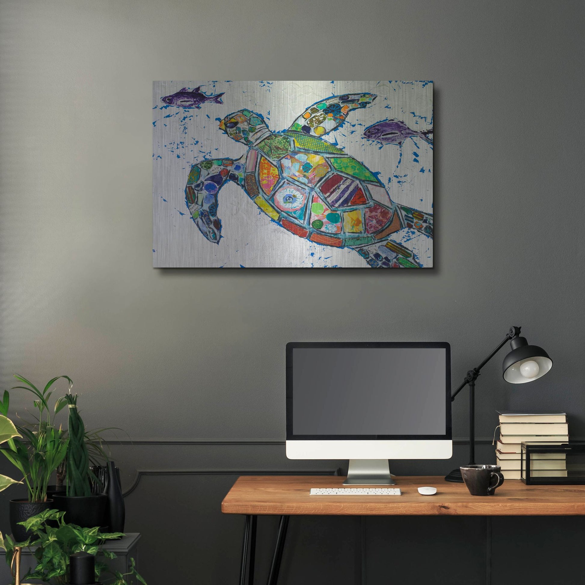 Luxe Metal Art 'Silver Sea Turtle' by St. Hilaire Elizabeth, Metal Wall Art,36x24