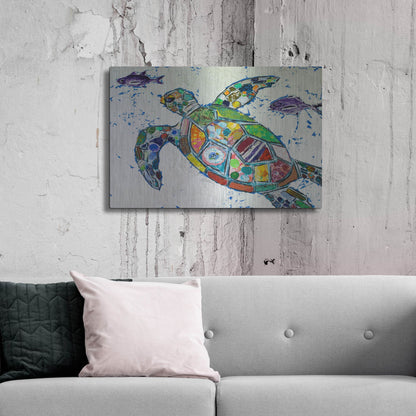 Luxe Metal Art 'Silver Sea Turtle' by St. Hilaire Elizabeth, Metal Wall Art,36x24