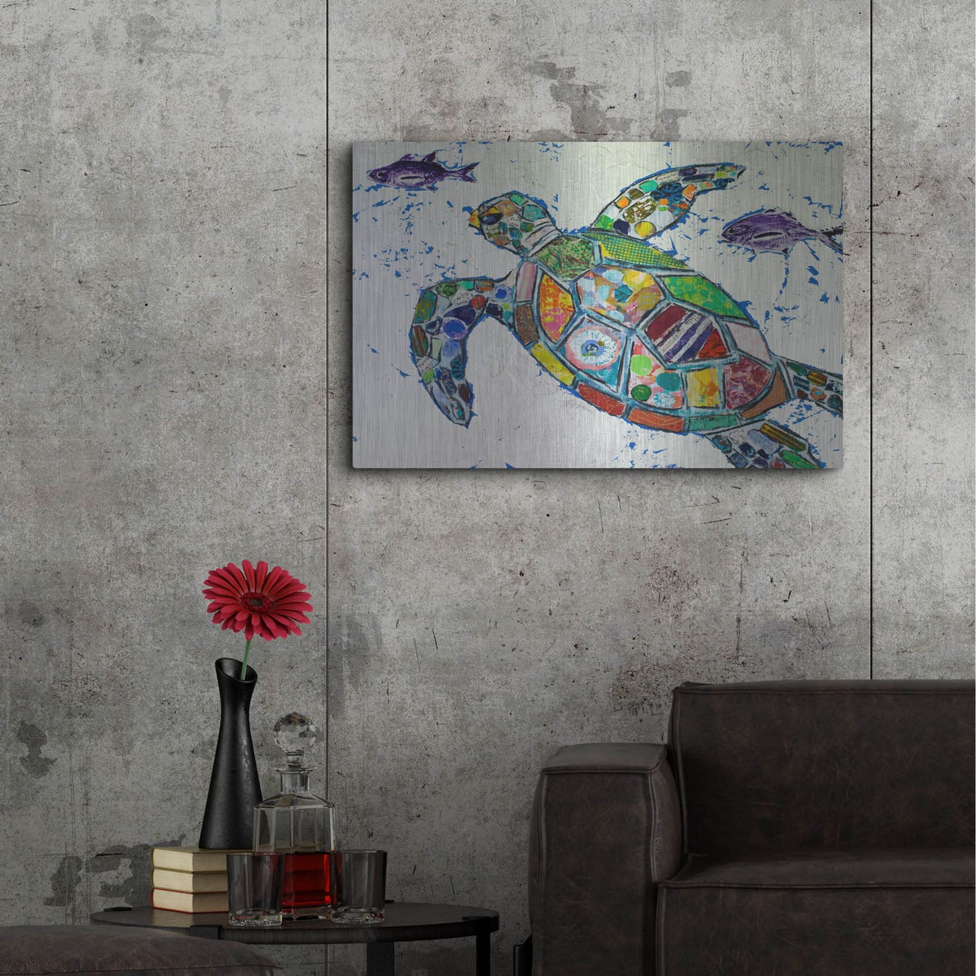 Luxe Metal Art 'Silver Sea Turtle' by St. Hilaire Elizabeth, Metal Wall Art,36x24