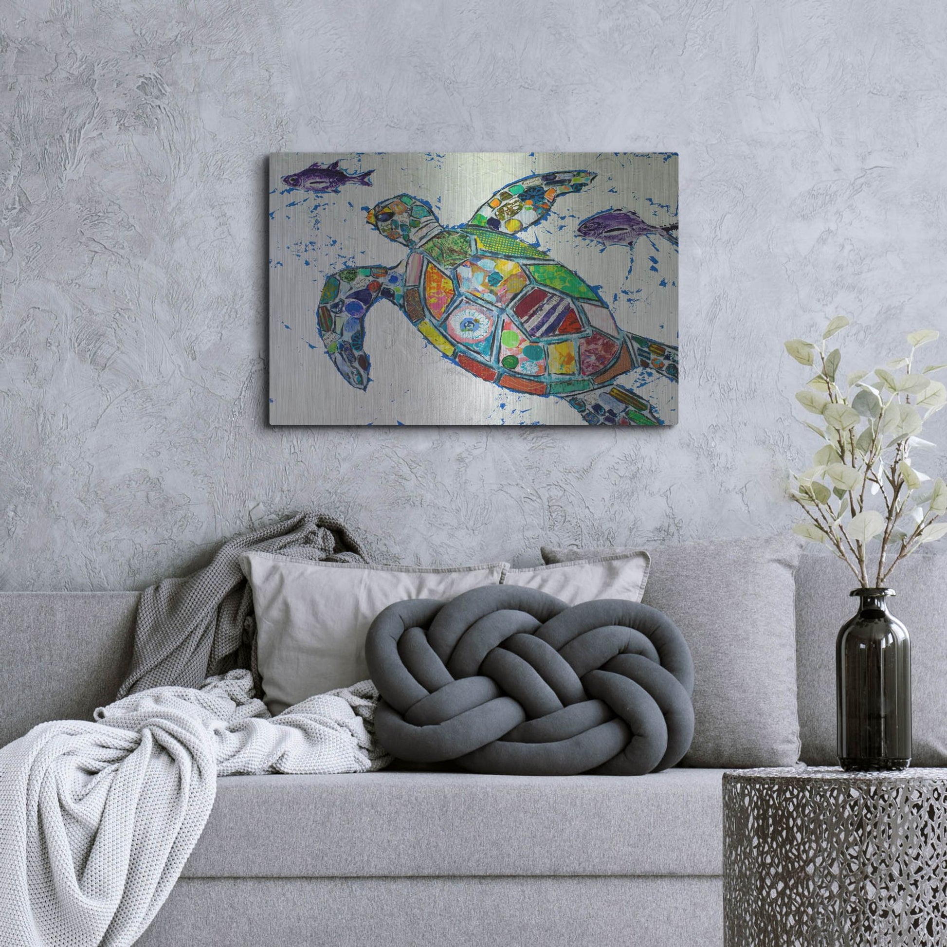 Luxe Metal Art 'Silver Sea Turtle' by St. Hilaire Elizabeth, Metal Wall Art,36x24