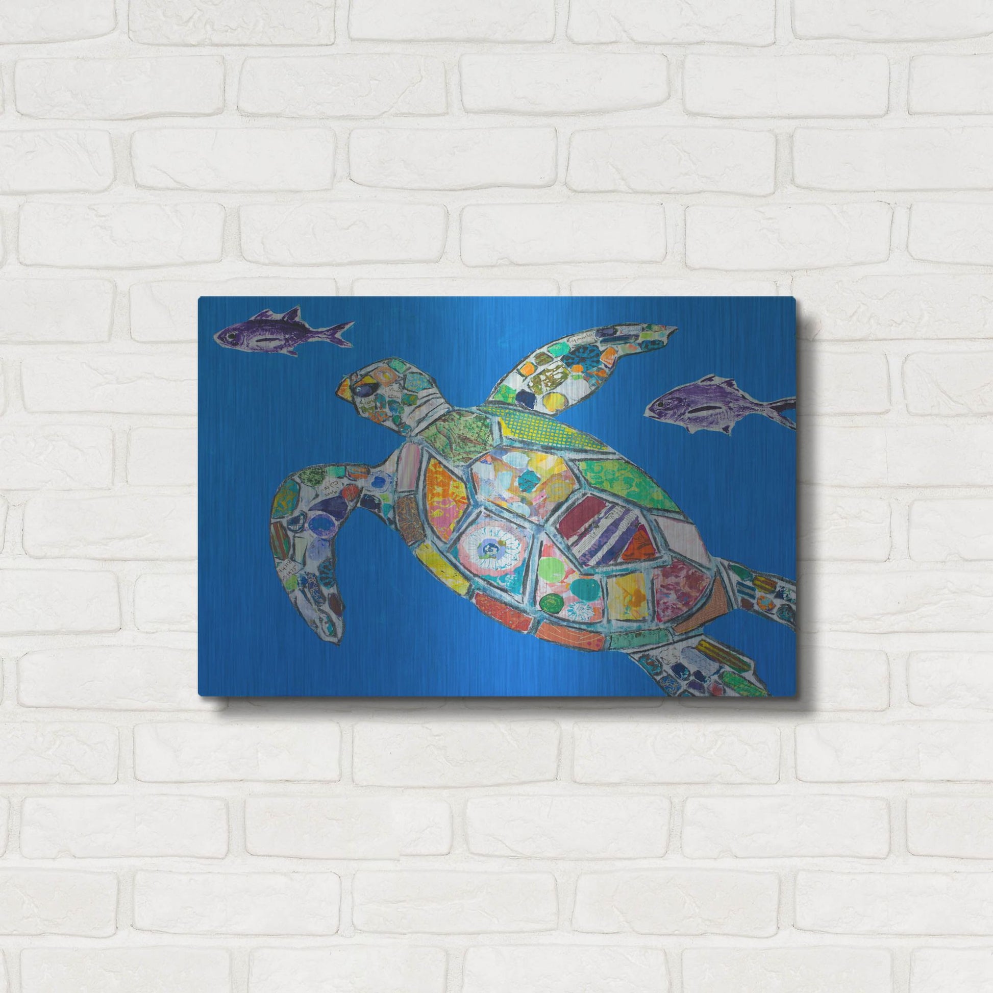 Luxe Metal Art 'Blue Sea Turtle' by St. Hilaire Elizabeth, Metal Wall Art,24x16